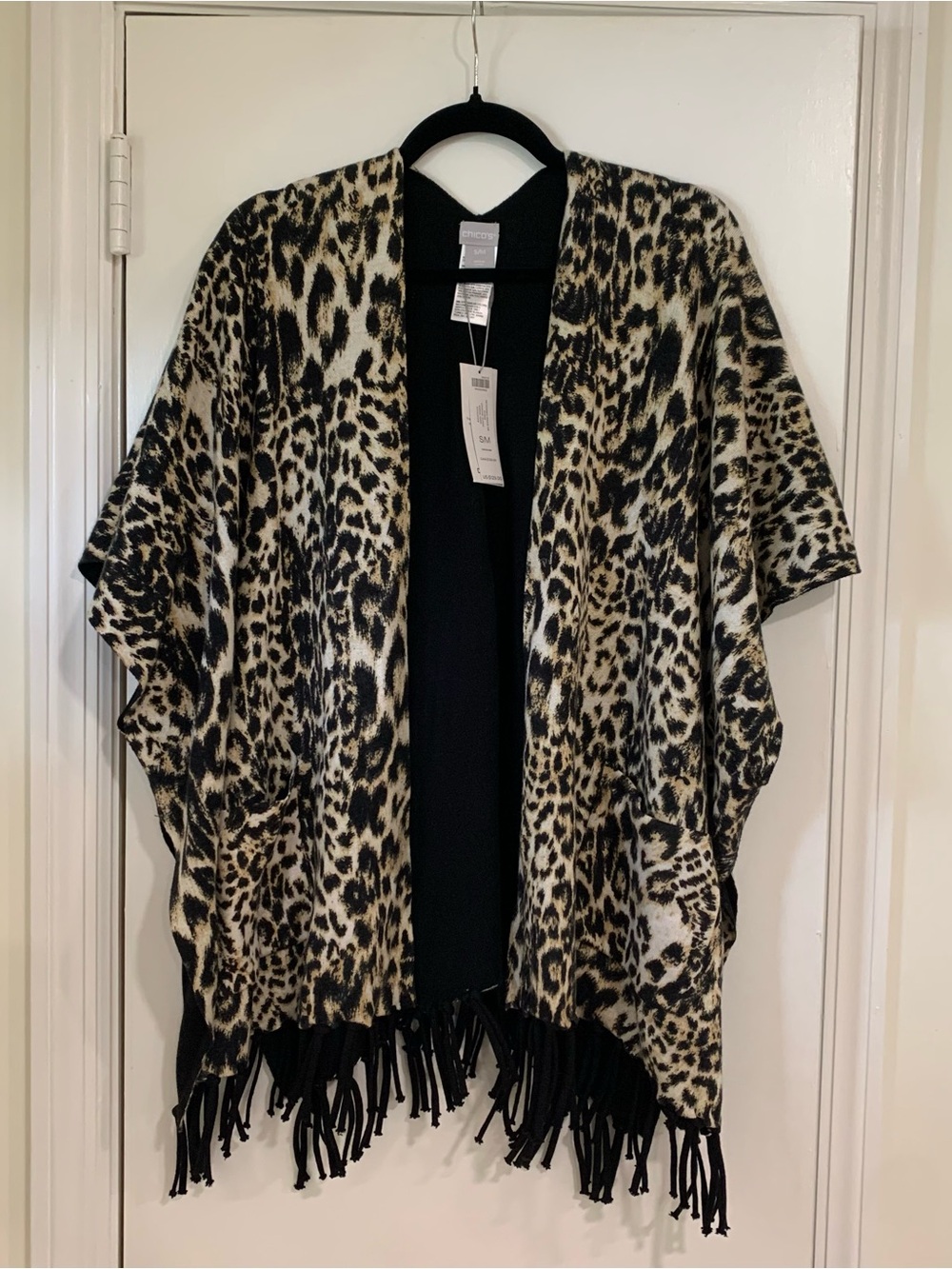 Chicos NEW Animal Print Reversible Cardigan Shrug Fringe Sweater Size Small Med - Picture 1 of 9